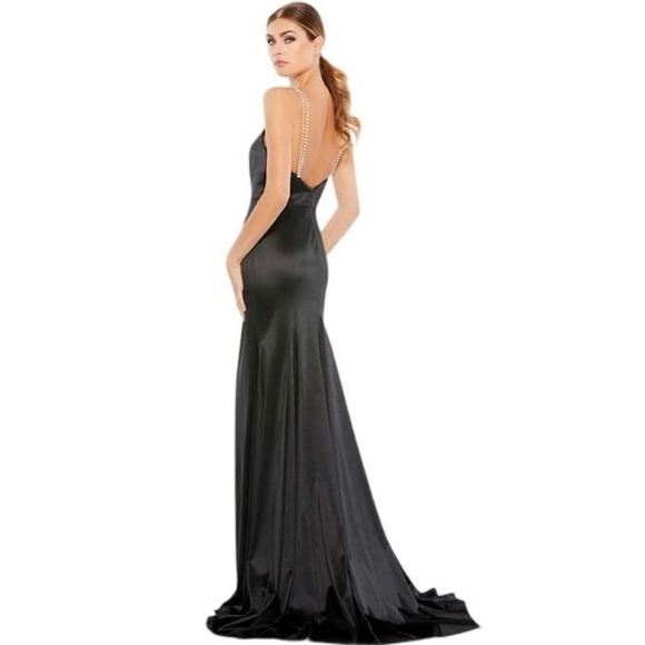 Ieena for Mac Duggal CHARMEUSE RHINESTONE STRAP TRUMPET GOWN Size 12 NWT - Picture 2 of 8
